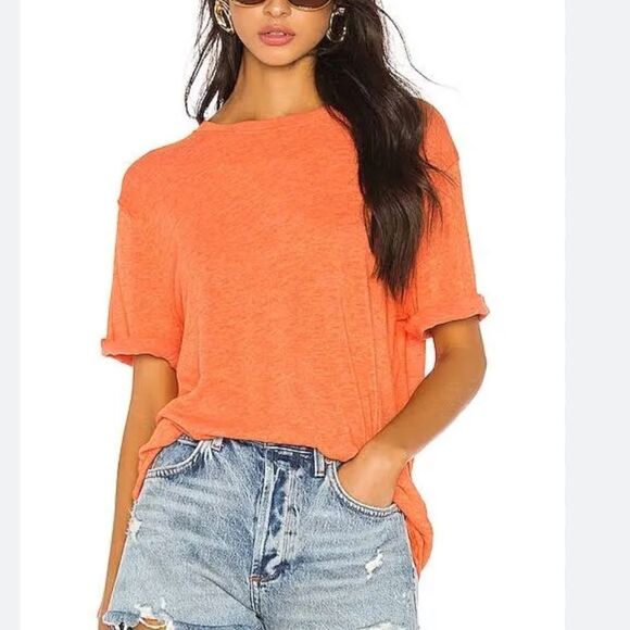 Free People We The Free Relaxed Fit Poppy Color Cassidy Tee Size M - Picture 1 of 9